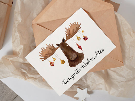 Postkarte "Gesegnete Weihnachten" Elch