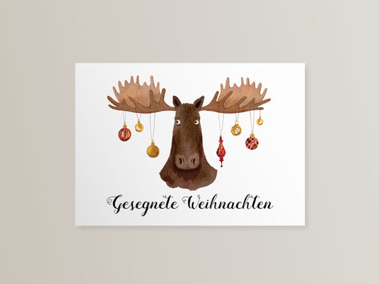Postkarte "Gesegnete Weihnachten" Elch